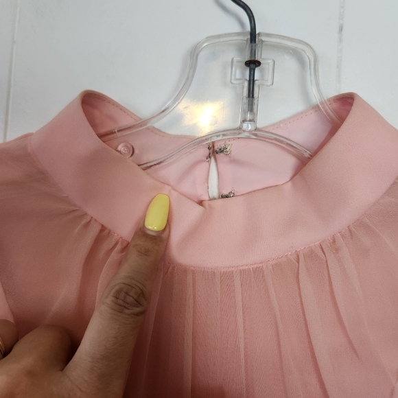 Vintage Pink Floral Mod Party Dress Taffeta Formal Gown High Neck 60s Small - Picture 8 of 14